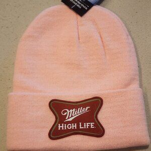 Miller High Life Patched Knit Cuffed Beanie in Soft Pink